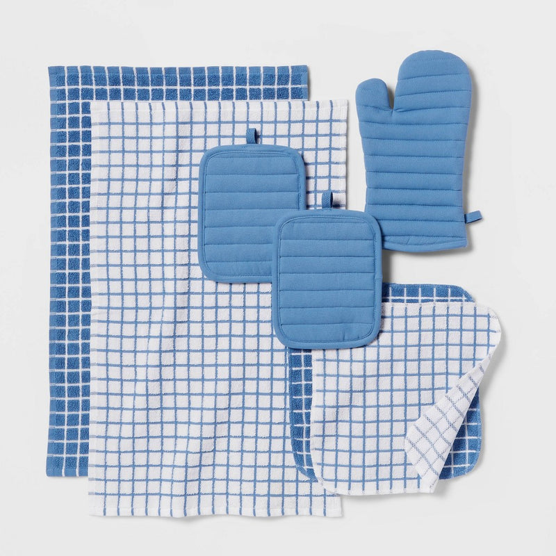 7pc Cotton Kitchen Textile Set Blue - Room Essentials™