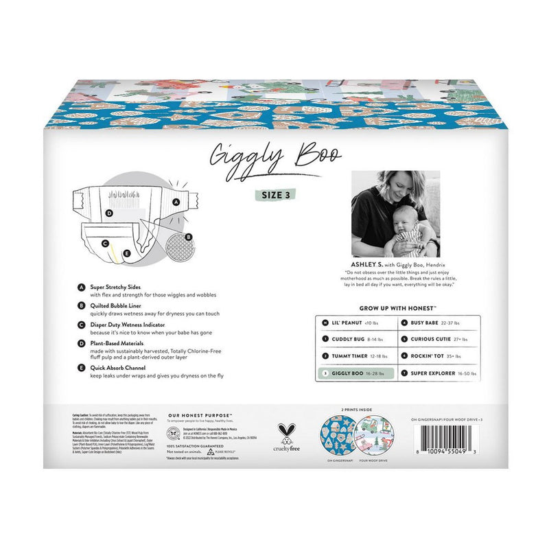 The Honest Company Clean Conscious Disposable Diapers Oh Gingersnap! & Four Woof Drive - Size 3 - 68ct