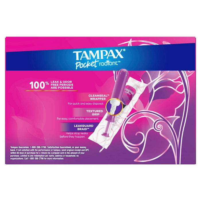 Tampax Pocket Radiant Compact Duopack Regular/Super Absorbency Unscented Plastic Tampons - 28ct