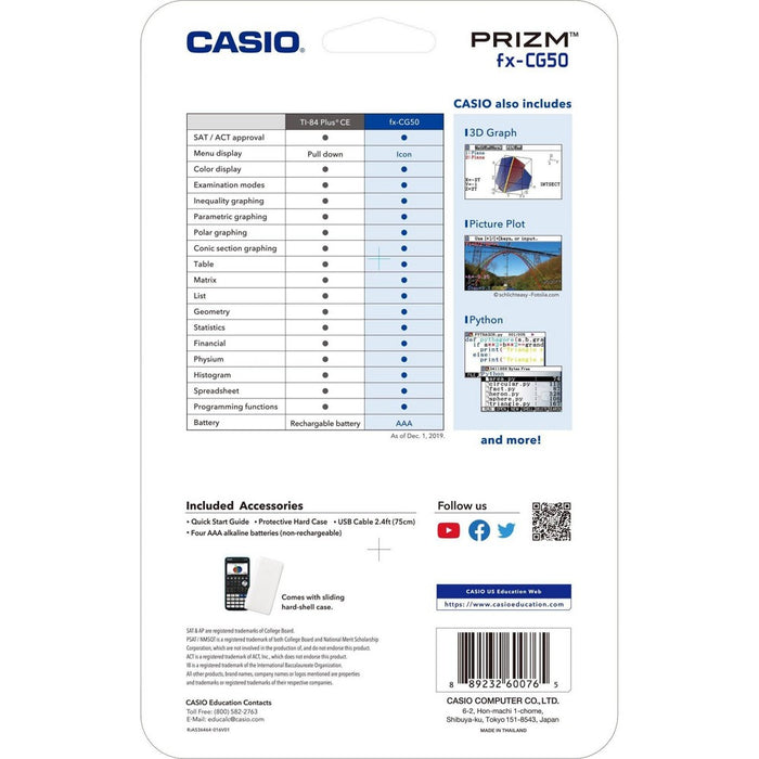 Casio High-Resolution 3D Color Graphing Calculator - Black (FX-CG50)