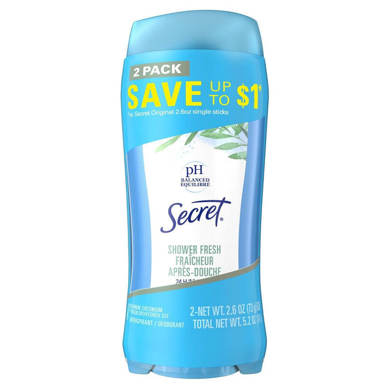 Secret pH Balanced Shower Fresh Invisible Solid Antiperspirant & Deodorant Twin Pack - 2.6oz/2pk