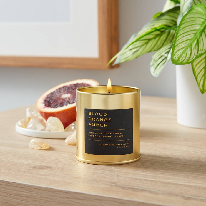 4oz Lidded Metal Jar Black Label Blood Orange Amber Candle - Threshold™