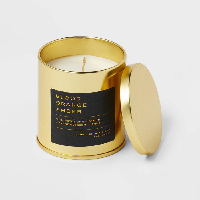 4oz Lidded Metal Jar Black Label Blood Orange Amber Candle - Threshold™