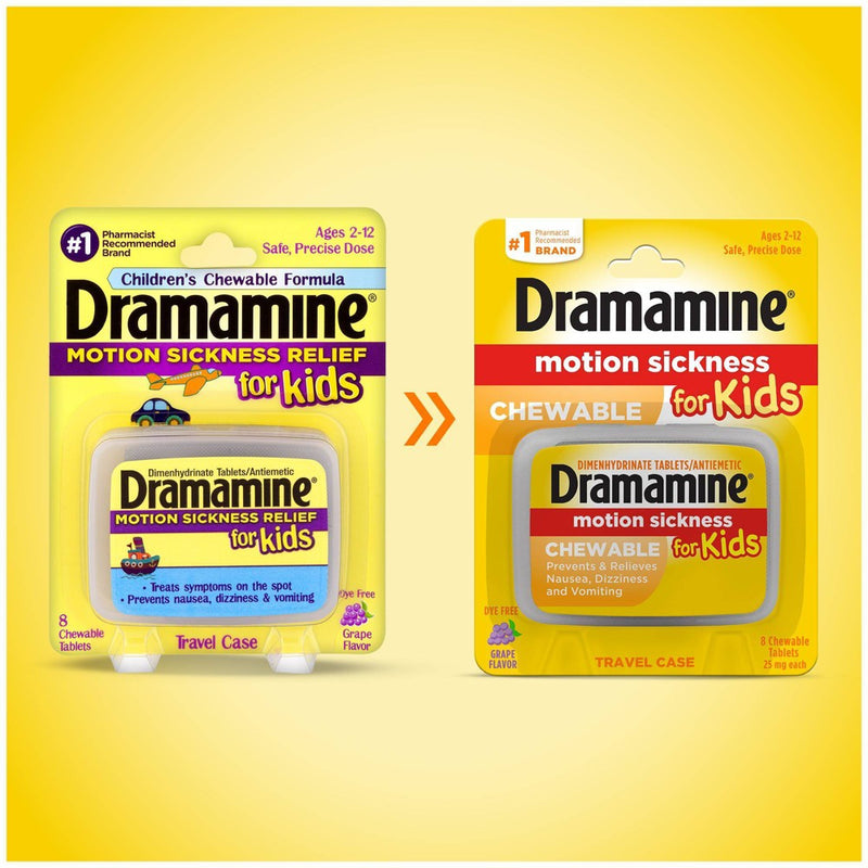 Dramamine Chewable Motion Sickness Relief for Kids - Grape Flavored -  8ct