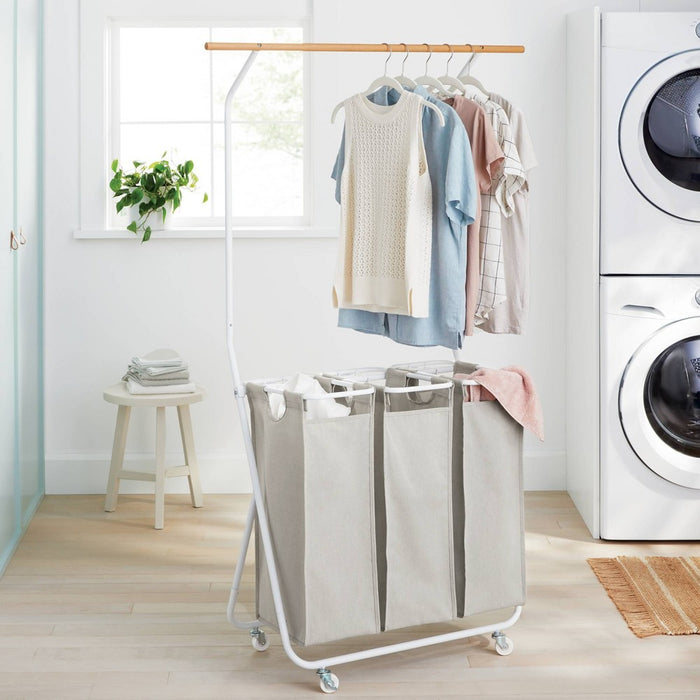 Rolling Triple Laundry Sorter with Hangbar - Brightroom™ (LOCAL PICKUP ONLY)
