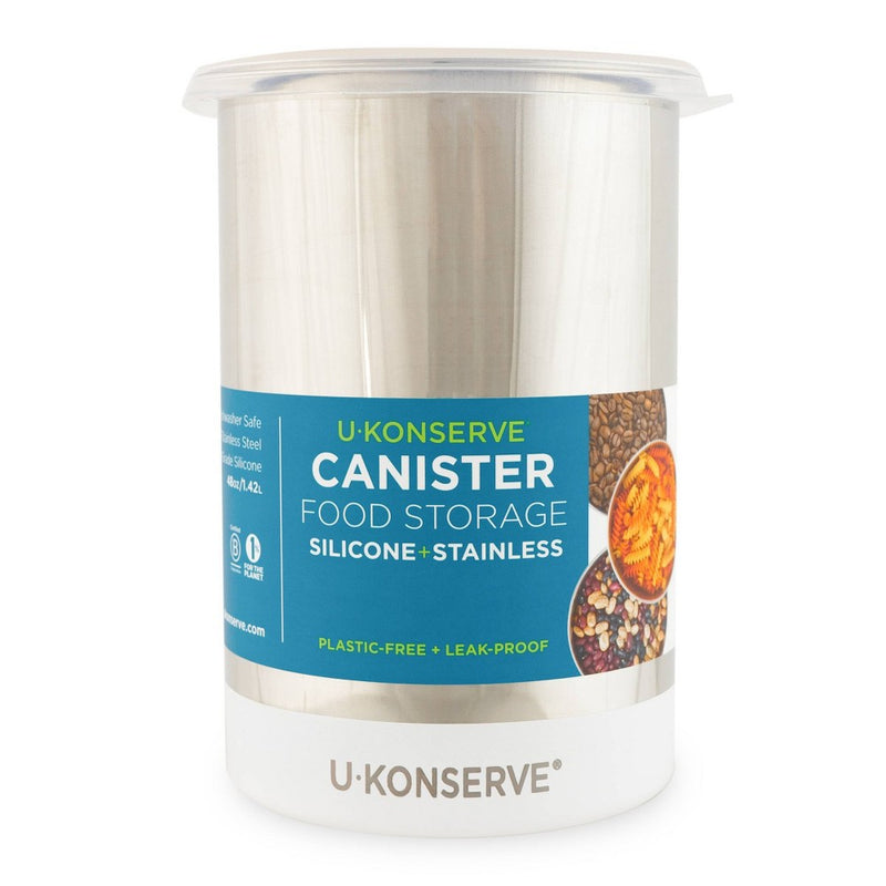U-Konserve Bulk Stainless Steel Food-Storage Canisters 48oz - Clear Silicone Leak-Proof Lids and White Base