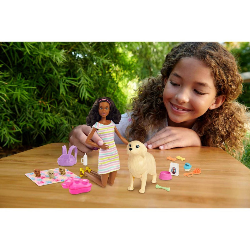 Barbie Doll Newborn Pups Playset - Brunette Hair