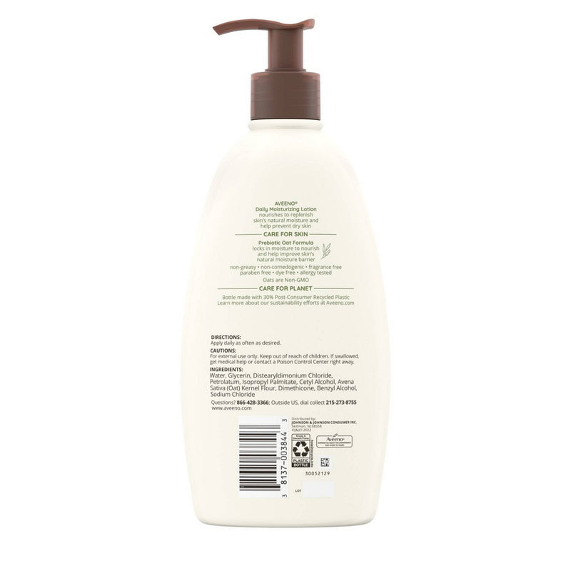 Aveeno Daily Moisturizing Lotion For Dry Skin with Soothing Oats and Rich Emollients, Fragrance Free - 18 fl oz