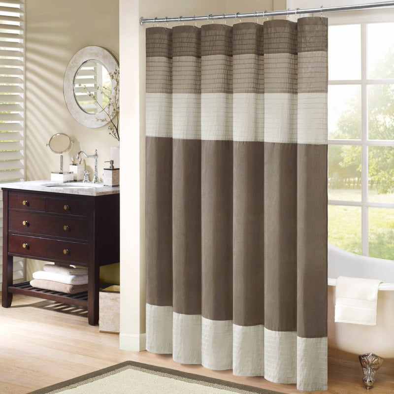 Salem Solid Pieced Polyester Shower Curtain Tan