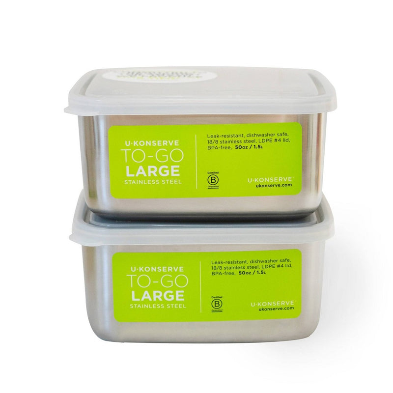 U-Konserve To-Go Stainless Steel Food-Storage Set - 2-50oz Square Containers with Clear Lids