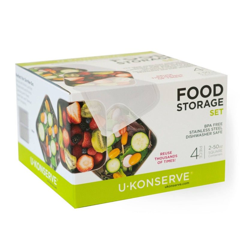 U-Konserve To-Go Stainless Steel Food-Storage Set - 2-50oz Square Containers with Clear Lids