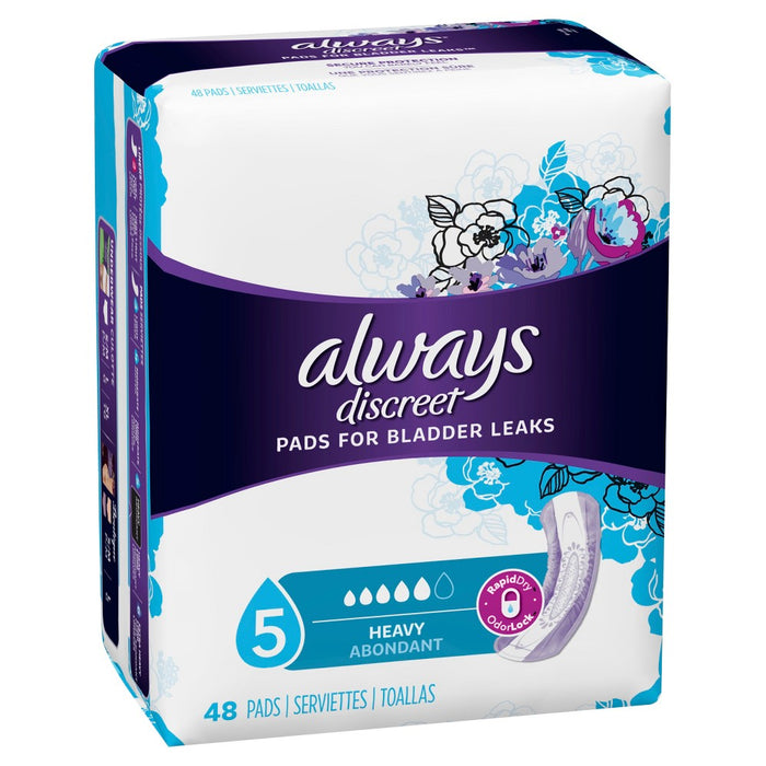 Always Discreet Incontinence Pads for Women - Heavy Absorbency - 48ct