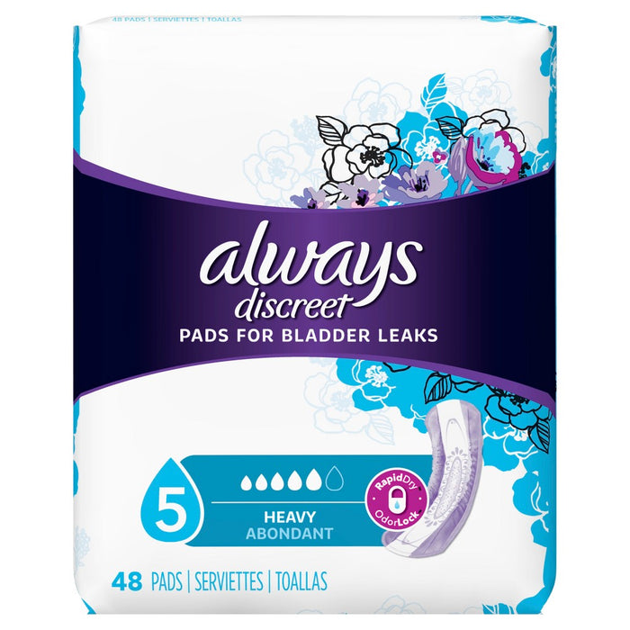 Always Discreet Incontinence Pads for Women - Heavy Absorbency - 48ct