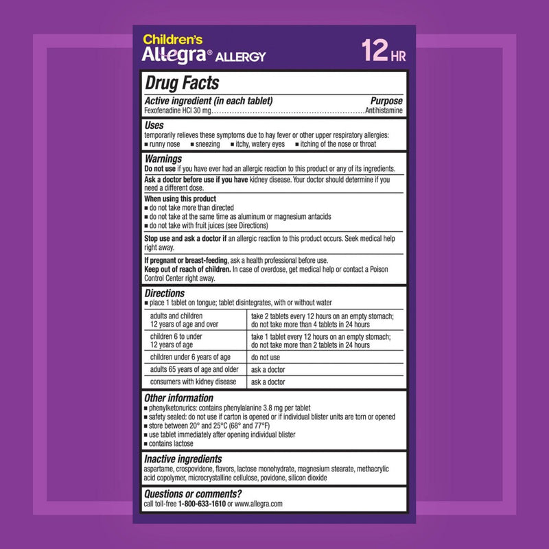 Children's Allegra Allergy Relief Dissolving Tablets - Fexofenadine Hydrochloride - Orange Cream - 24ct