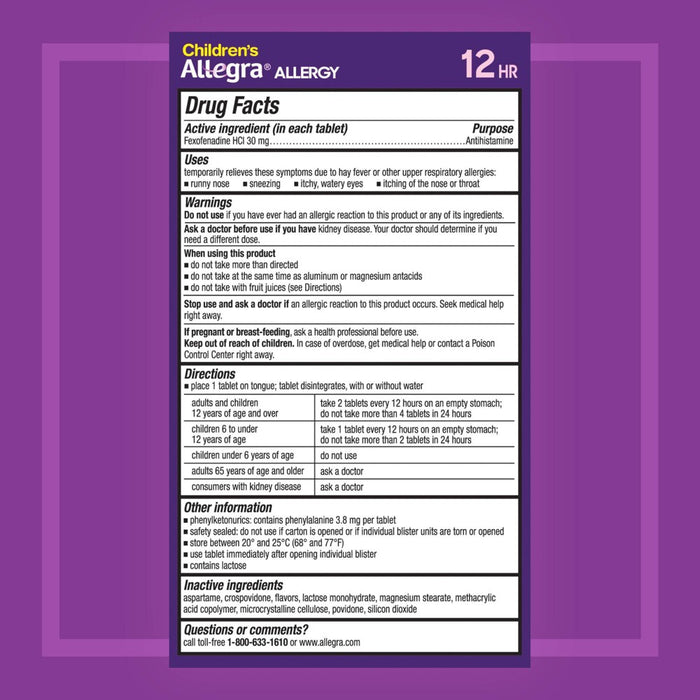 Children's Allegra Allergy Relief Dissolving Tablets - Fexofenadine Hydrochloride - Orange Cream - 24ct
