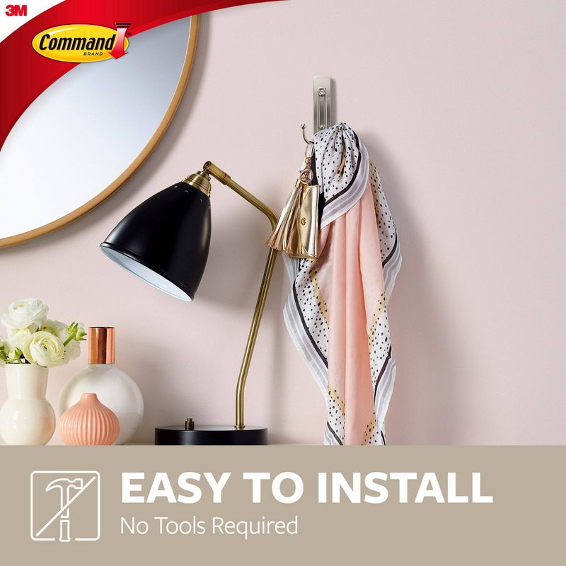 Command 2pk Large Sized Double Decorative Hooks Brushed Nickel
