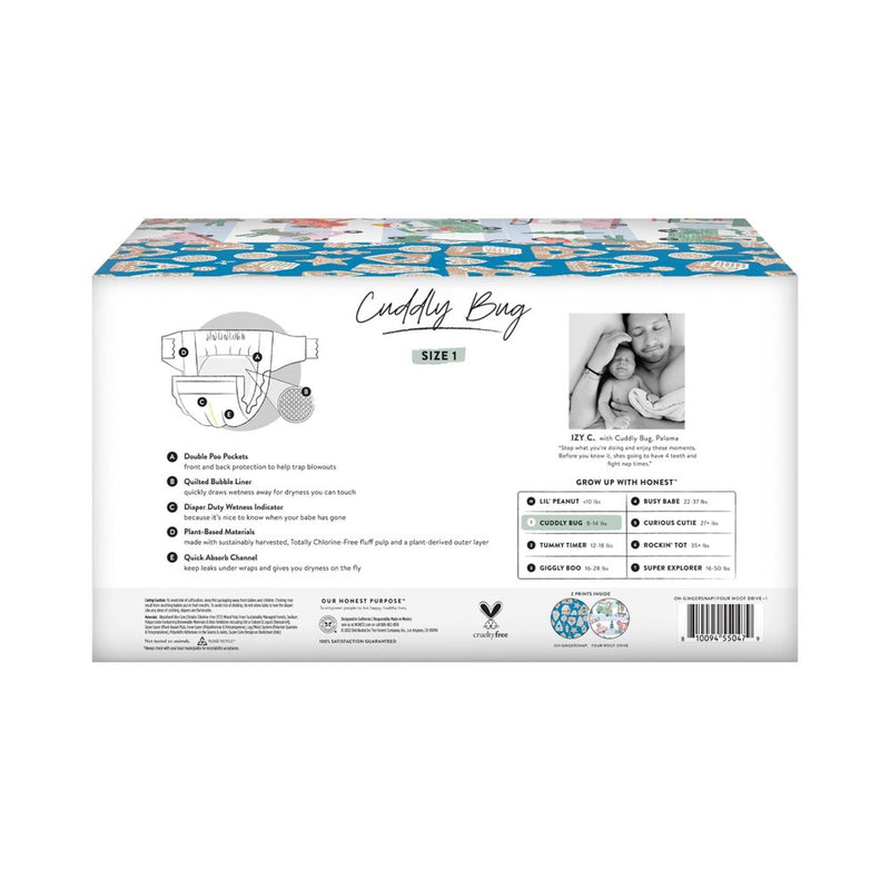 The Honest Company Clean Conscious Disposable Diapers Oh Gingersnap! & Four Woof Drive  - Size 1 - 80ct