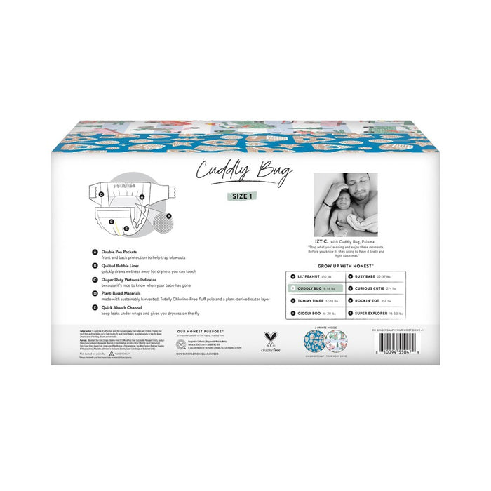 The Honest Company Clean Conscious Disposable Diapers Oh Gingersnap! & Four Woof Drive  - Size 1 - 80ct