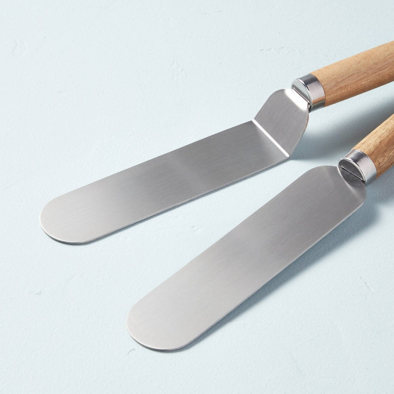 2pc Wood & Stainless Steel Icing Spatula Set Silver/Brown - Hearth & Hand™ with Magnolia
