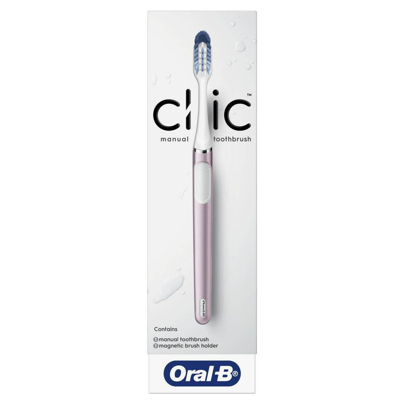 Oral-B Clic Manual Toothbrush with Magnetic Brush Holder - Metallic Rose