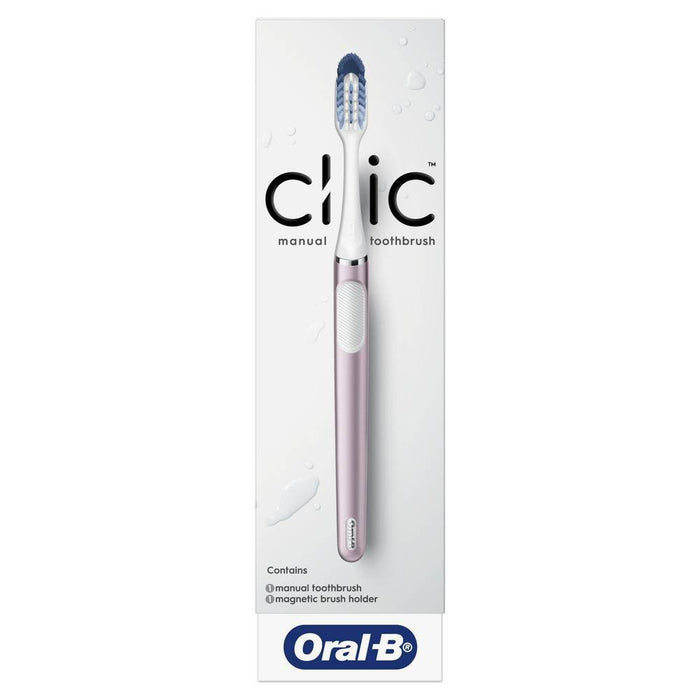 Oral-B Clic Manual Toothbrush with Magnetic Brush Holder - Metallic Rose