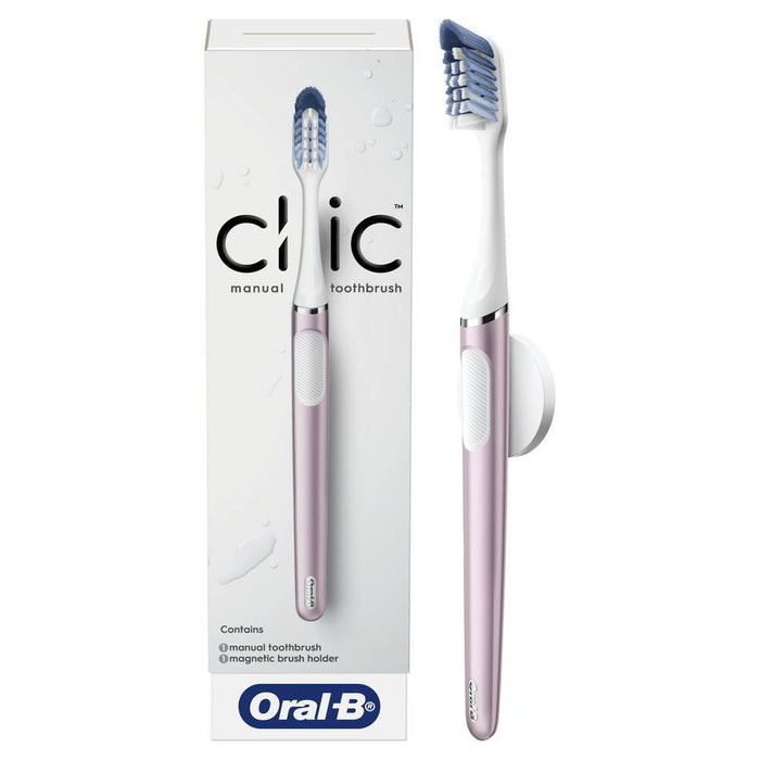 Oral-B Clic Manual Toothbrush with Magnetic Brush Holder - Metallic Rose