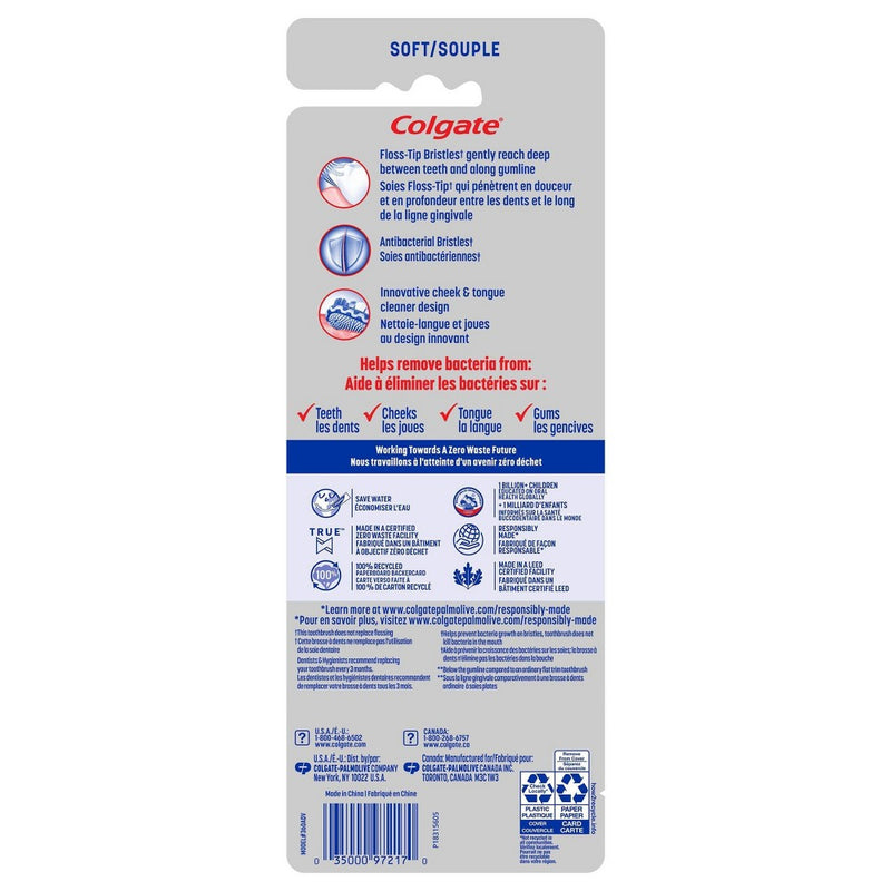 Colgate 360 Total Advanced Floss-Tip Bristles Toothbrushes - Soft - 4ct
