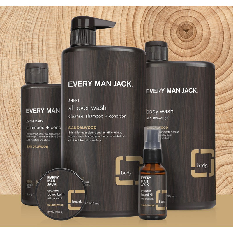 Every Man Jack Men's Hydrating Sandalwood 3-in-1 All Over Wash - Shampoo, Conditioner, & Body Wash - 32 fl oz