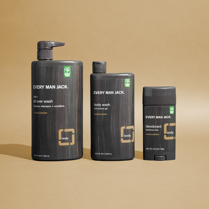 Every Man Jack Men's Hydrating Sandalwood 3-in-1 All Over Wash - Shampoo, Conditioner, & Body Wash - 32 fl oz