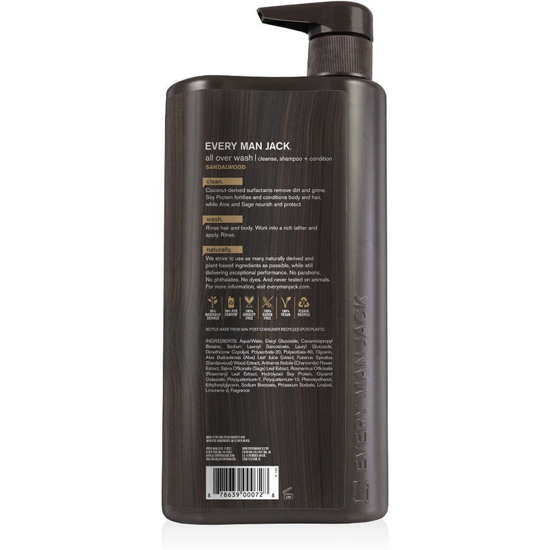 Every Man Jack Men's Hydrating Sandalwood 3-in-1 All Over Wash - Shampoo, Conditioner, & Body Wash - 32 fl oz