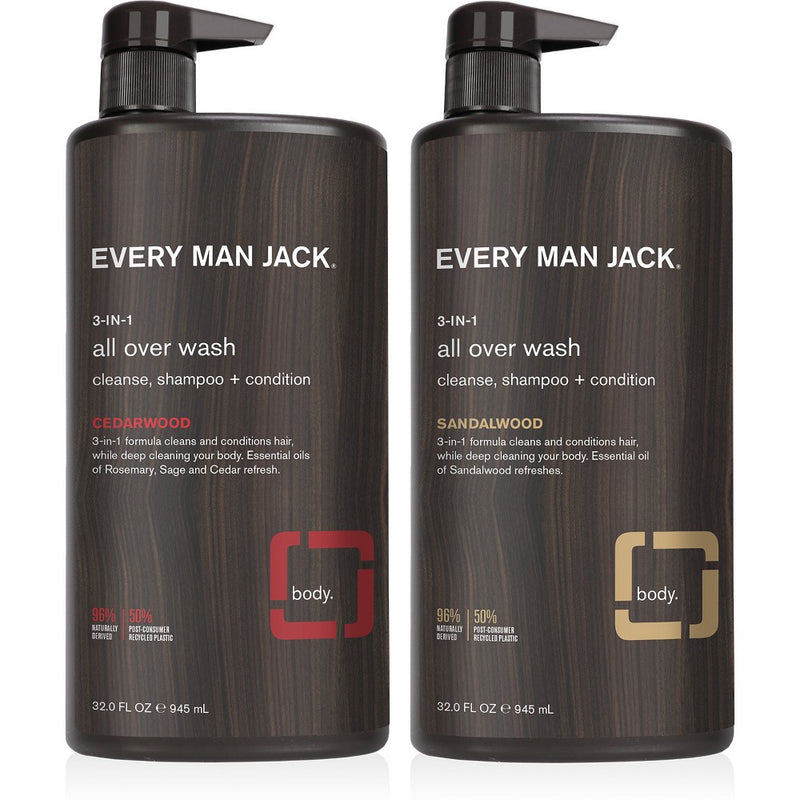Every Man Jack Men's Hydrating Sandalwood 3-in-1 All Over Wash - Shampoo, Conditioner, & Body Wash - 32 fl oz