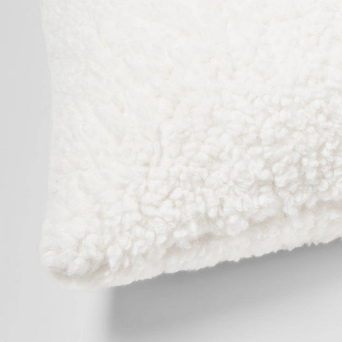 Oversized Oblong Traditional Cozy Faux Shearling Decorative Throw Pillow Cream - Threshold™