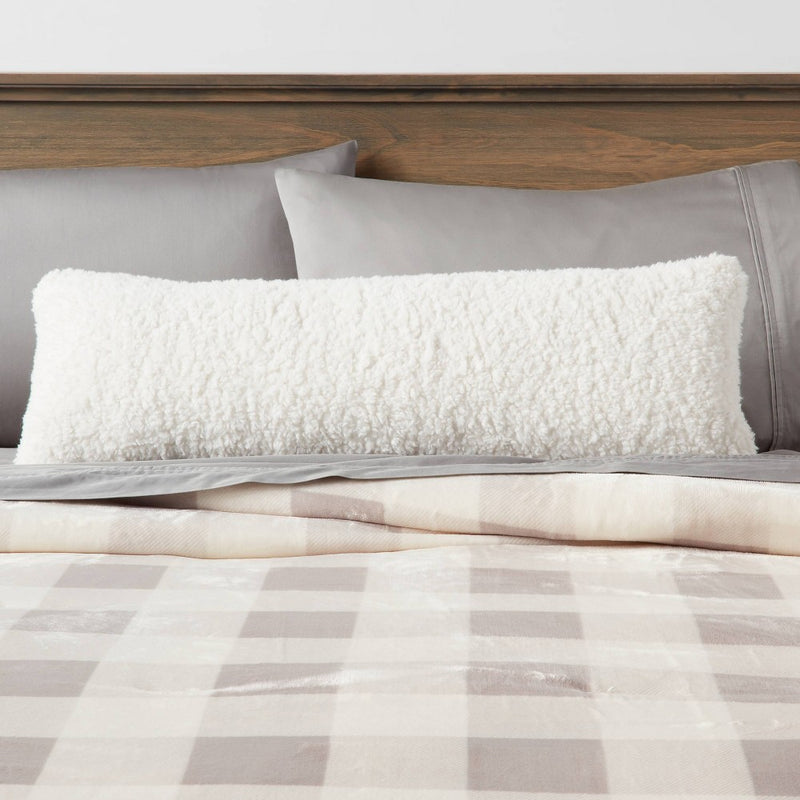 Oversized Oblong Traditional Cozy Faux Shearling Decorative Throw Pillow Cream - Threshold™ (LOCAL PICKUP ONLY)