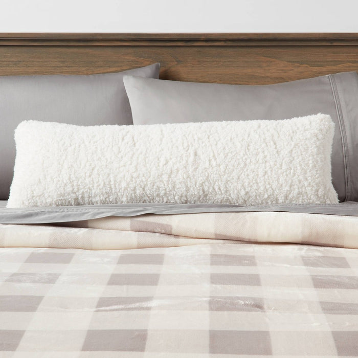 Oversized Oblong Traditional Cozy Faux Shearling Decorative Throw Pillow Cream - Threshold™