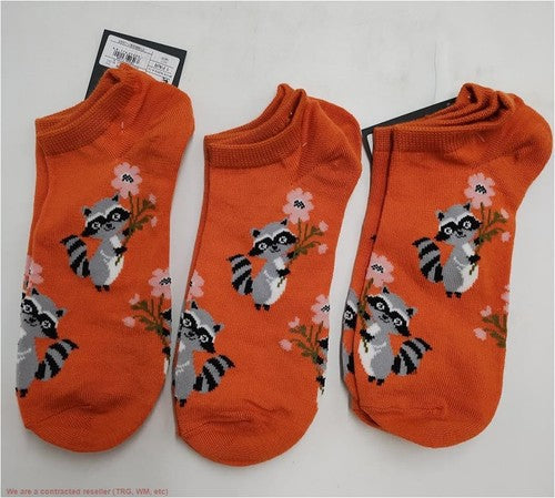 3 PACK Women's Raccoons Low Cut Socks - Orange 4-10: Knit Lightweight Ankle Apparel