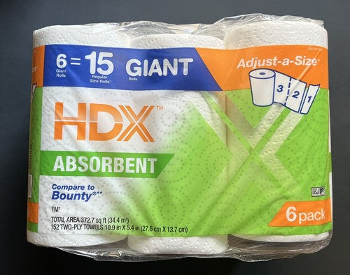 HDX Premium Paper Towel Rolls 6 Pack Giant Rolls White Super Absorbent NEW!