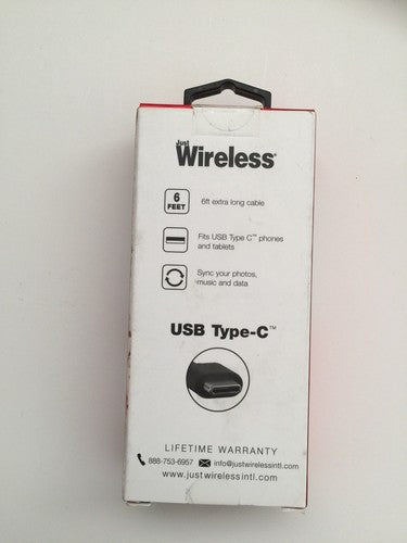 JUST WIRELESS 6 FT CABLE CHARGE & SYNC USB TYPE-C ~ BLACK NEW In PACKAGE