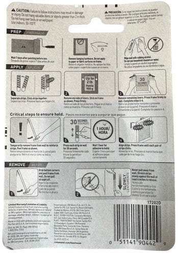 pack 1 3M Command Brand Damage-Free Hanging Small 2 Lbs Picture Hanging Strips