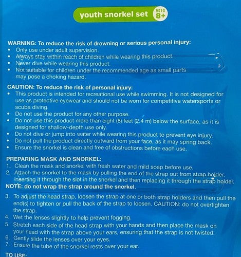 Snorkel Set Youth Swimming Accessory Teal/Black Ages 8+ Latex Free Adjustable