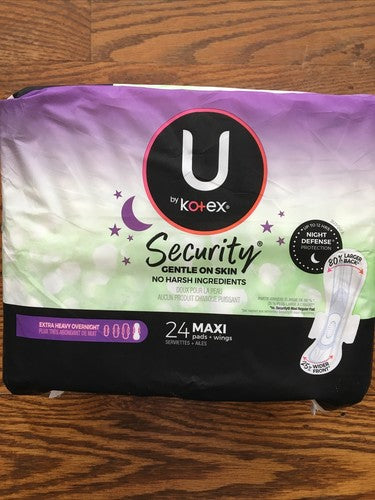 U By Kotex, Clean And Secure Maxi Pads Extra Heavy Overnight Wings, 24 Count