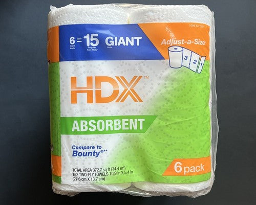 HDX Premium Paper Towel Rolls 6 Pack Giant Rolls White Super Absorbent NEW!