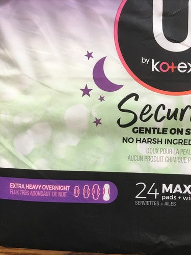 U By Kotex, Clean And Secure Maxi Pads Extra Heavy Overnight Wings, 24 Count