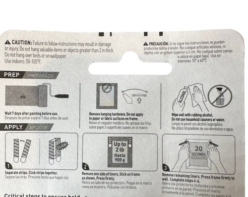 pack 1 3M Command Brand Damage-Free Hanging Small 2 Lbs Picture Hanging Strips
