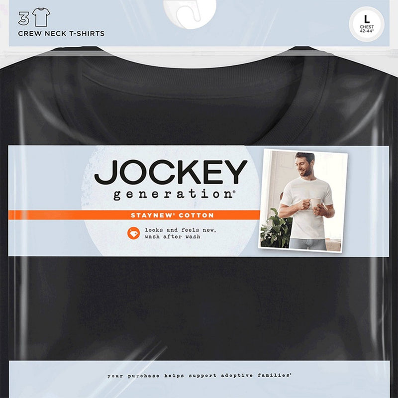 Jockey Generation™ Men's Stay New Cotton 3pk Crew Neck Short Sleeve T-Shirt - Black L