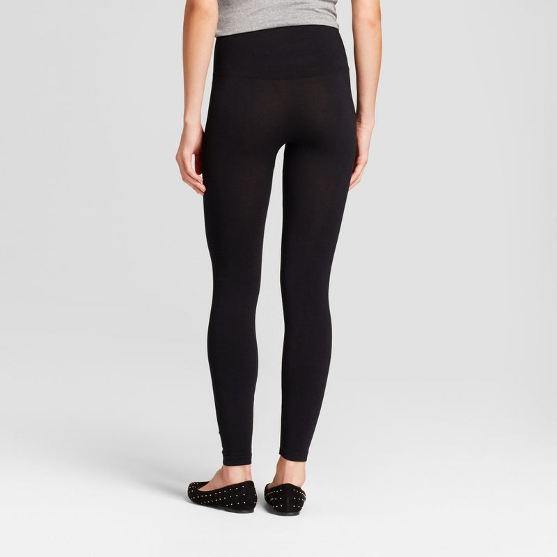 Women's Cotton Blend Seamless Waistband Leggings - A New Day Black S/M