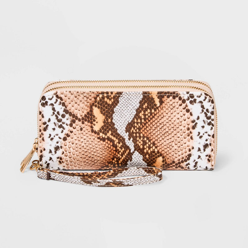 Women's Snake Print Double Zip Wallet - A New Day™
