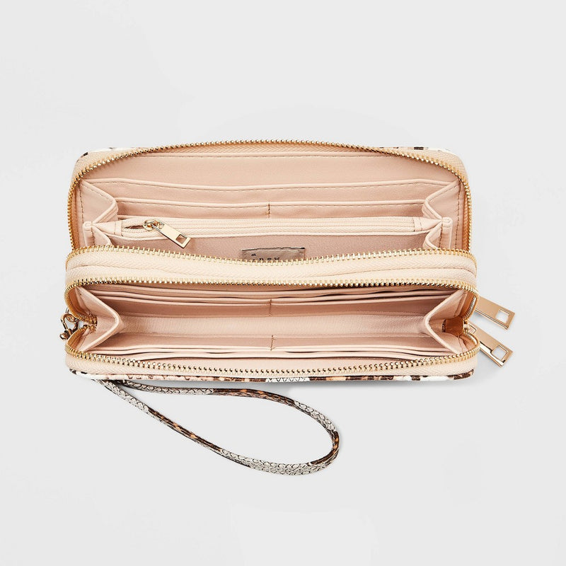 Women's Snake Print Double Zip Wallet - A New Day™