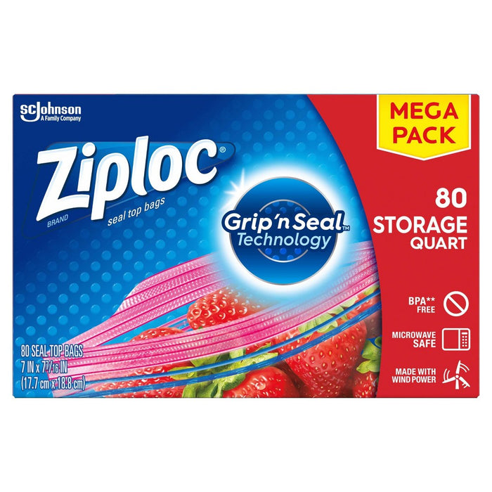 Ziploc Storage Quart Bags with Grip 'n Seal Technology - 80ct