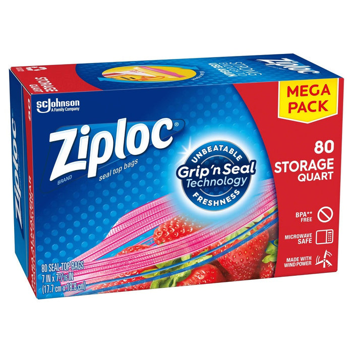 Ziploc Storage Quart Bags with Grip 'n Seal Technology - 80ct