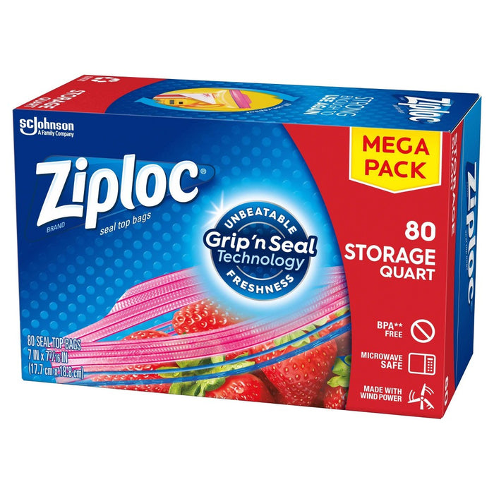 Ziploc Storage Quart Bags with Grip 'n Seal Technology - 80ct